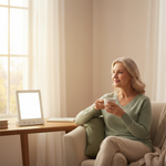 Lifestyle matin - femme 50ans avec lampe luminothérapie